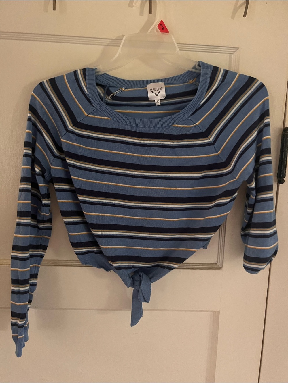 Brandy Melville Blue Navy Cream Striped Tie-Front Crop Top